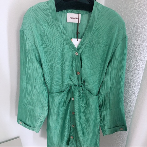 NWT Nanushka Pleated twist-front dress green - Picture 4 of 13